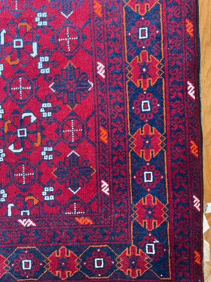 Afghan Bokhora Runner, 2'9" x 12'9", in ivory, navy and red - photo 3