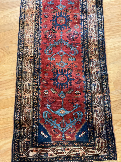 Antique Persian Kurdish Hamadan Runner, 2'5" x 20', in blue, brown, navy and red - photo 2
