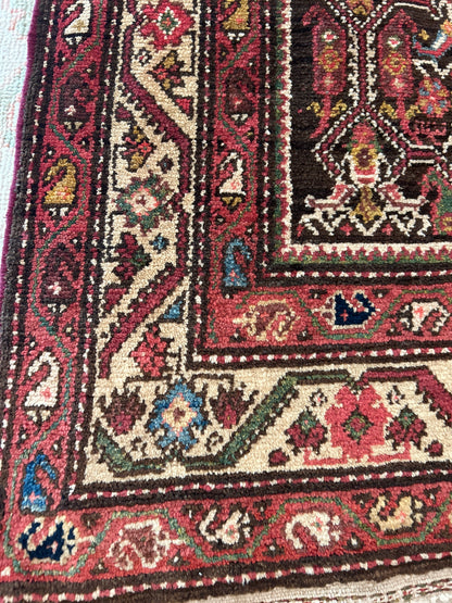 Antique Persian Kurdish Runner, 3'5" x 10'10", in brown, ivory and red - photo 2
