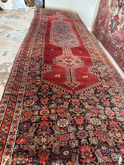Antique Persian Malayer Runner, 3'7" x 13'5", in blue, navy, red and rose - photo 5