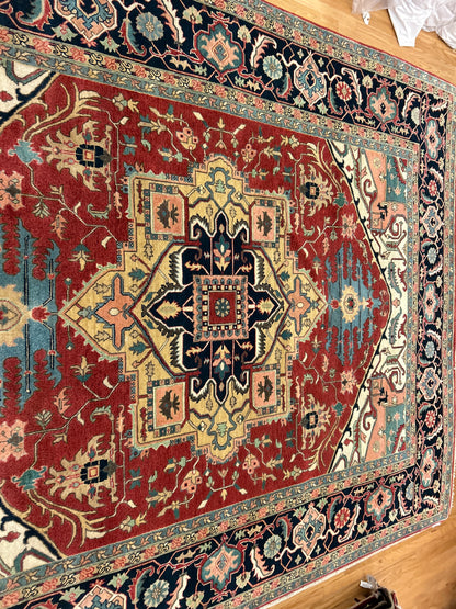 Indian Serapi Rug, 7'11" x 10'1", in ivory, navy, red and teal - photo 4