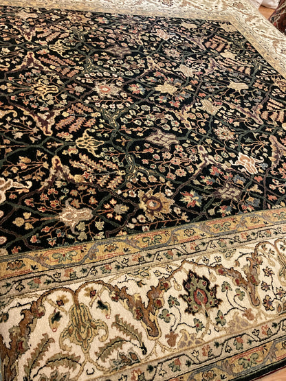 Indian Peshawar Rug, 8' x 10', in black, gold, ivory and peach - photo 2