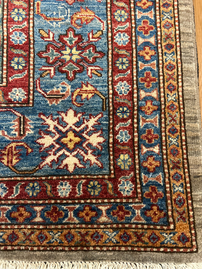 Afghan Kazak Rug, 8'3" x 9'10", in ivory, red, sea moss and teal - photo 2