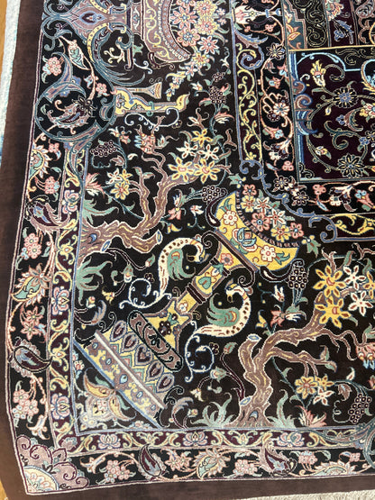 Persian Qom Rug, 8' x 11'9", in brown, burgundy, gold and ivory - photo 2