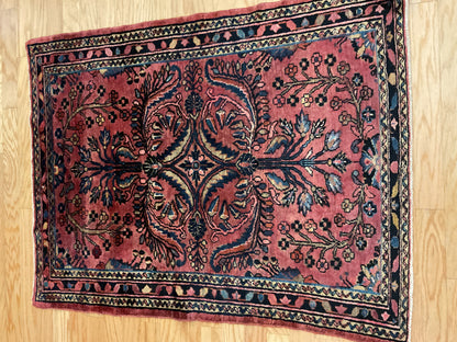 Antique Persian Lilian Rug, 3'5" x 4'5", in blue, navy, red and rose - photo 4