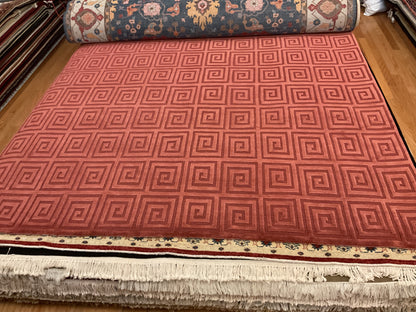 Tibetan Modern Rug, 9' x 12', in brick, ivory and rust
