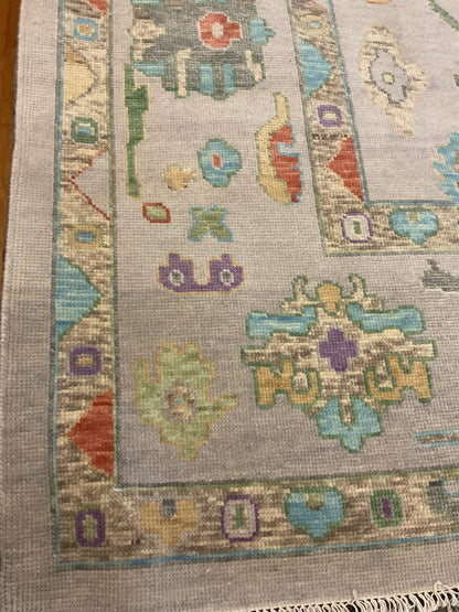 Indian Oushak Rug, 8'11" x 11'9", in green, grey, purple and rust - photo 3