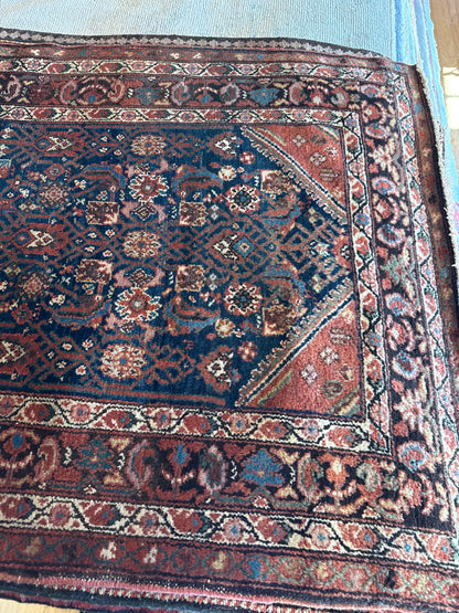 Antique Persian Malayer Runner, 3'4" x 13'3", in ivory, navy and salmon - photo 5