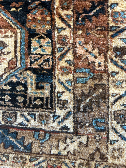 Antique Persian Karajh Runner, 3'4" x 10'6", in blue, brown, ivory and navy - photo 2