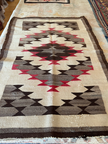 Antique American Navaho Rug, 3'10" x 5'6", in brown, grey, ivory and red