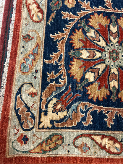 Afghan Mohal Rug, 8' x 10', in ivory, navy, red and teal - photo 3