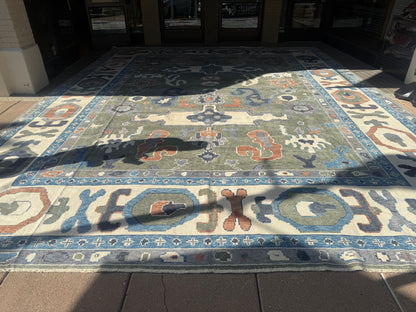 Turkish Oushak Rug, 16'4" x 21', in blue, green, ivory and rust - photo 3