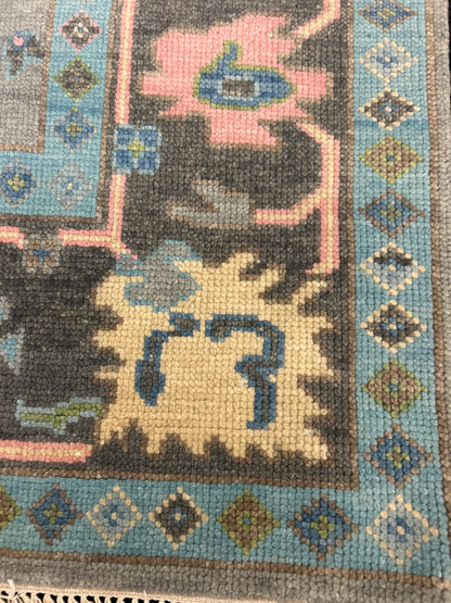 Indian Oushak Rug, 8'2" x 9'11", in charcoal, grey, pink and teal - photo 3