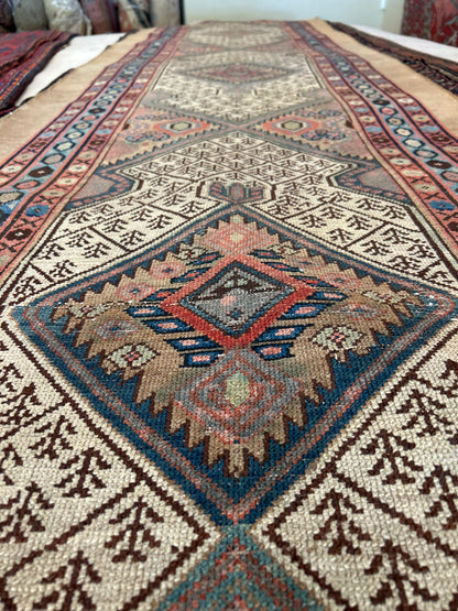 Antique Persian Malayer Runner, 3'4" x 13'1", in blue, ivory, navy and red - photo 4