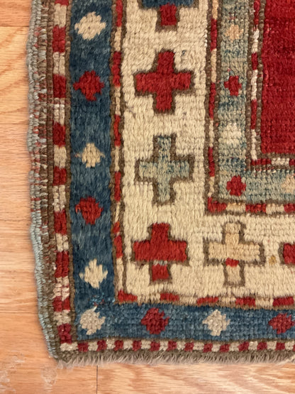 Antique Russian Kazak Rug, 3'7" x 4'5", in blue, ivory and red - photo 2