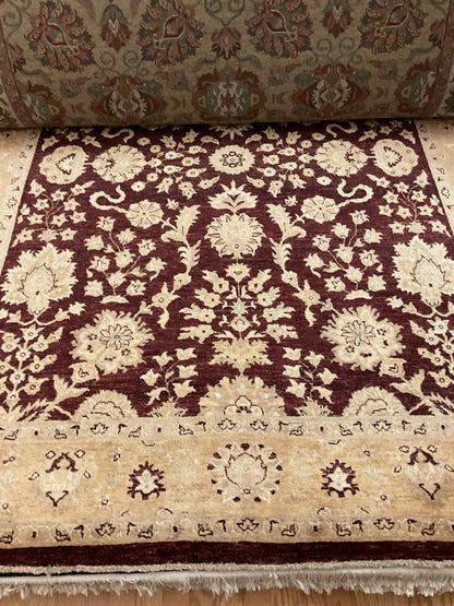 Pakistani Peshawar Rug, 8'3" x 10'1", in beige, burgundy and cream