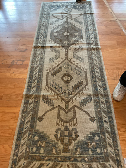 Turkish Oushak Runner, 3'2" x 9'5", in beige, brown, charcoal and grey - photo 3