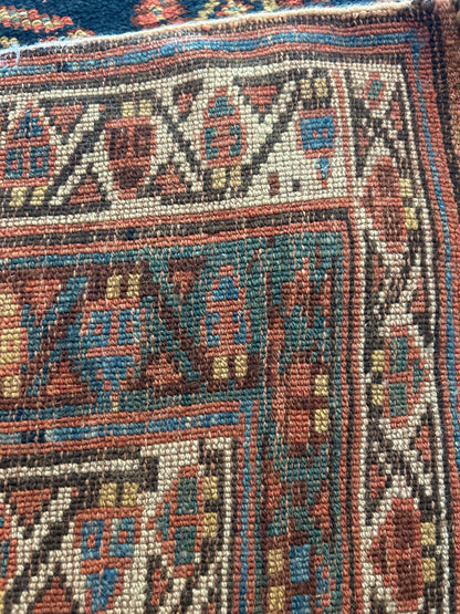 Antique Persian Kurdish Runner, 3'9" x 17'2", in navy and orange - photo 2