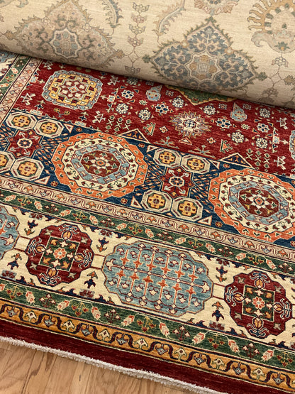 Pakistani Kazak Rug, 8' x 9'9", in blue, green, ivory and red - photo 3