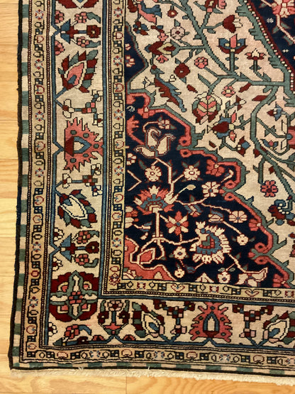 Antique Persian Mishan Malayer Rug, 4'7" x 6'5", in green, ivory, navy and salmon - photo 2