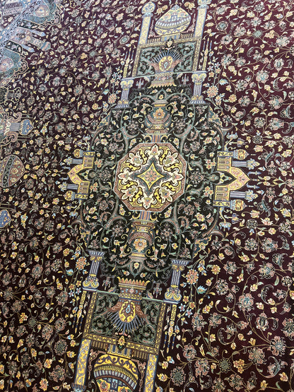 Persian Qom Rug, 8' x 11'9", in brown, burgundy, gold and ivory - photo 6
