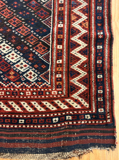 Persian Kurdish Runner, 4'9" x 11'9", in brown, ivory, navy and red - photo 2