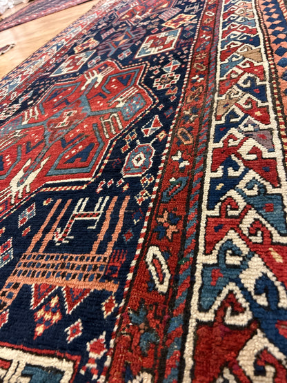 Antique Russian Kazak Runner, 3'8" x 10'8", in ivory, navy, red and rust - photo 6