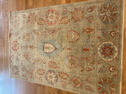 Afghan Mohal Rug, 4' x 5'11", in grey, ivory, red and teal - photo 3