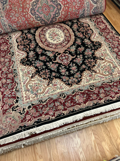 Sino Tabriz Rug, 8'6" x 11'6", in black, burgundy, ivory and pink
