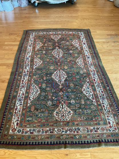 Antique Persian Sarab Rug, 5'1" x 8'8", in green, ivory, navy and red - photo 4