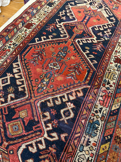 Antique Persian Kurdish Runner, 3'6" x 14', in blue, gold, ivory and red - photo 4
