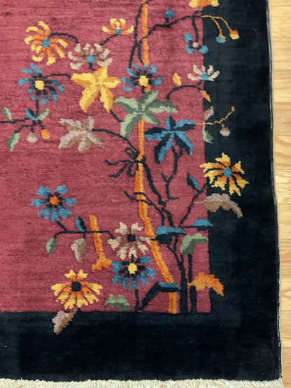 Antique Sino Chinese Walter Nichols Rug, 4'2" x 6'8", in gold, navy and raspberry - photo 3