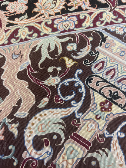 Persian Qom Rug, 8' x 11'9", in brown, burgundy, gold and ivory - photo 3