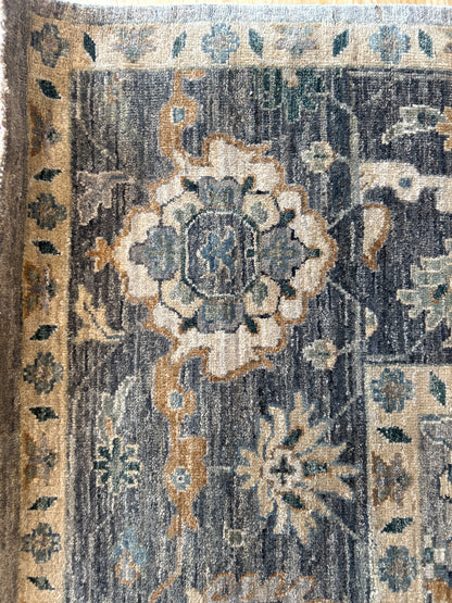 Indian Mohal Rug, 10' x 13'11", in blue, charcoal, grey and ivory - photo 2