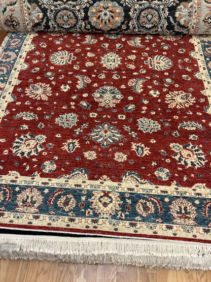 Afghan Mohal Rug, 9'1" x 11'10", in blue, ivory and red