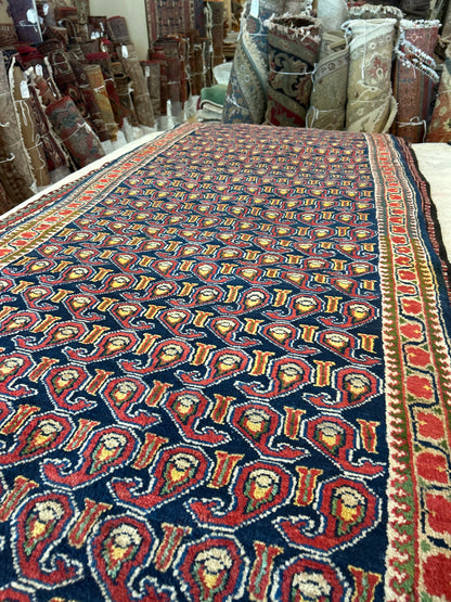 Vintage Persian Kurdish Runner, 3'3" x 9'10", in gold, ivory, navy and red - photo 5