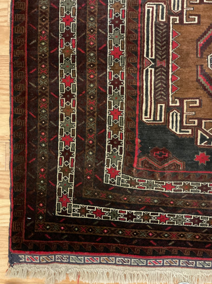 Antique Persian Baluch Rug, 3'9" x 6'6", in burgundy, camel, ivory and navy - photo 2