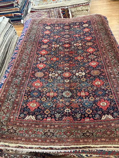 Antique Persian Sarouk Farahan Rug, 3'10" x 6'5", in blue, burgundy, green and navy