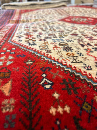 Vintage Persian Abbedeh Rug, 3'2" x 6'6", in ivory and red - photo 5