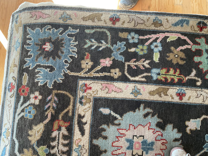 Indian Oushak Rug, 10'3" x 13'10", in baby blue, charcoal, ivory and red - photo 3