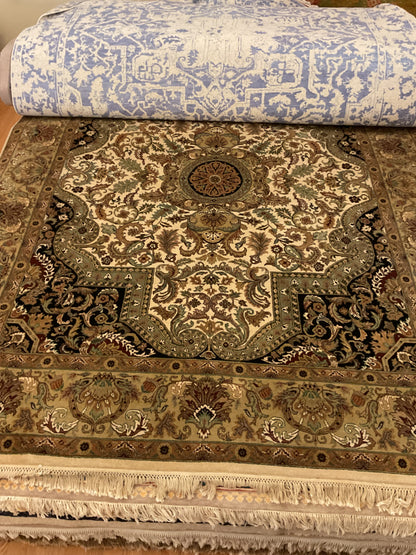 Indian Agra Jaipur Rug, 8'2" x 10', in black, ivory, olive and tan - photo 2