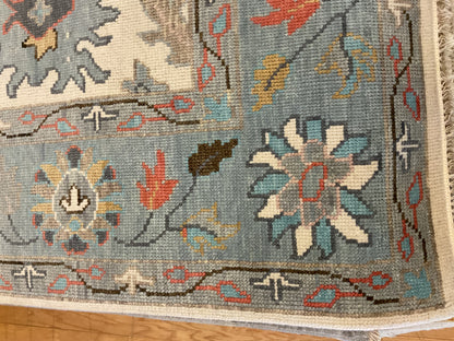 Indian Oushak Rug, 8'1" x 10'3", in baby blue, grey, ivory and rust - photo 4