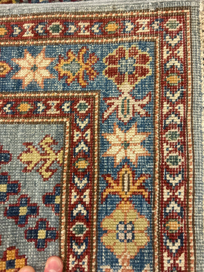 Afghan Kazak Runner, 2'6" x 19'4", in baby blue, gold and rust - photo 4