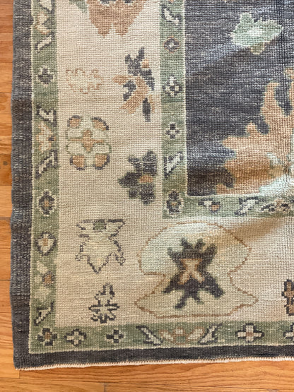 Turkish Oushak Rug, 8'1" x 9'10", in beige, charcoal, green and peach - photo 4
