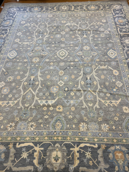 Pakistani Oushak Rug, 11'11" x 14'8", in blue, charcoal, grey and ivory - photo 6