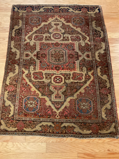 Antique Persian Sarouk Farahan Rug, 3'8" x 5', in navy, rust and tan - photo 4