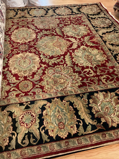 Indian Agra Jaipur Rug, 8'2" x 9'11", in beige, black, green and red - photo 2