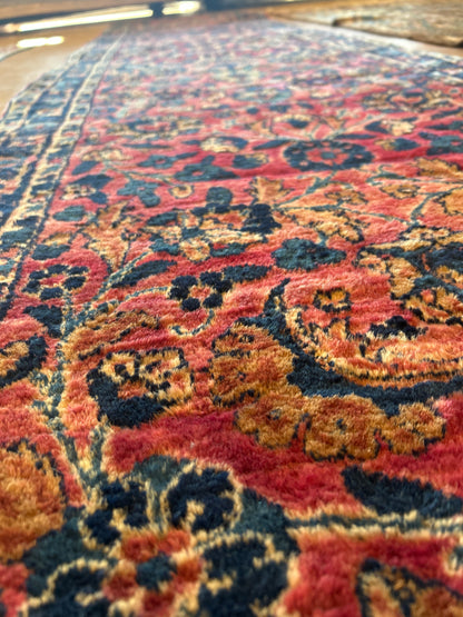 Antique Persian Yazd Runner, 2'8" x 12'2", in blue, ivory, navy and raspberry - photo 2