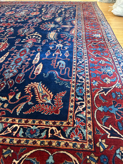 Antique Persian Tabriz Rug, 10'2" x 12'10", in beige, blue, burgundy and navy - photo 5