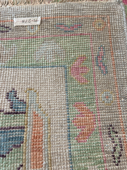 Indian Oushak Rug, 9'10" x 13'9", in beige, green, pink and plum - photo 4